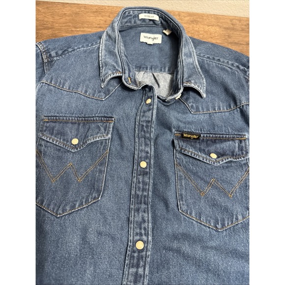 Wrangler Pearl Snap Button Down Denim Dress Western Country Cowgirl Medium - Picture 2 of 7